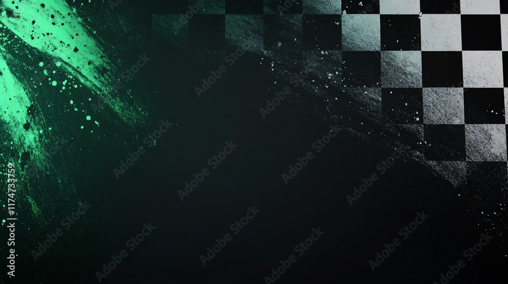 Aufkleber abstract checkered flag design with teal and dark background.