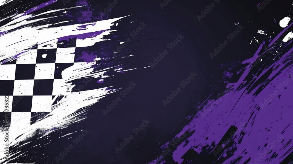 Poster checkered flag graphic with grunge brush strokes.