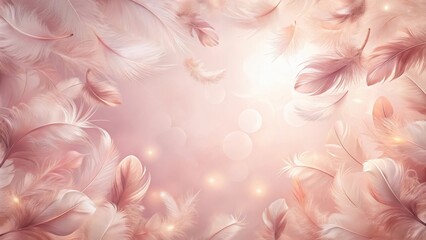 A Dreamy Blush-Toned Composition of Delicate Feathers Floating Gracefully in a Soft, Glowing Light