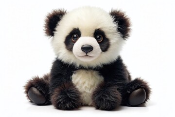 Naklejka premium Adorable Panda Plush Toy, Isolated White Background, Clipping Path, Soft Toy, Stuffed Animal