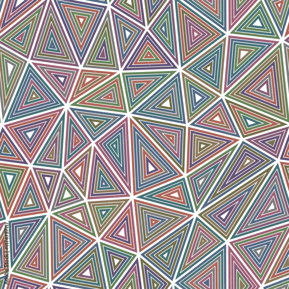 Poster vector science background. large shape size. multiple repeated inner triangles. multicolored style. 