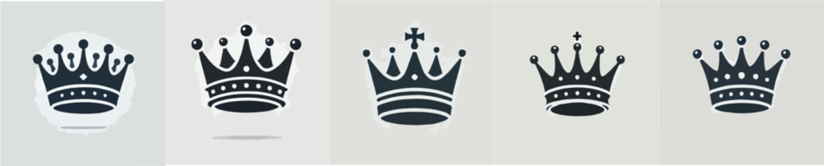 set of silhouette king crown vector icons