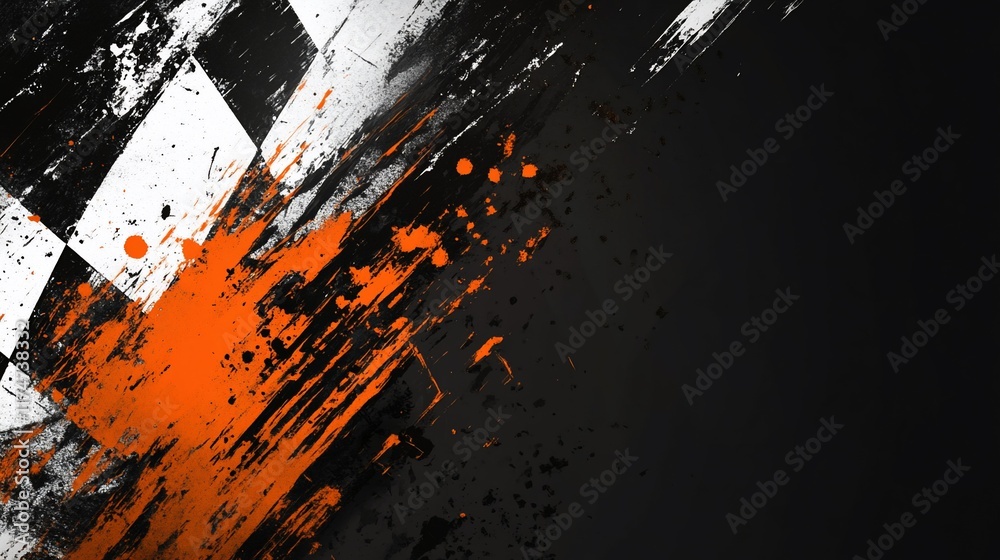 Aufkleber Abstract racing background with dynamic orange and black paint splatters.