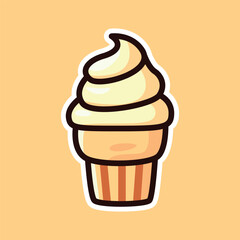 Vanilla Ice Cream Cone Icon with Yellow Background - Cute Cartoon Illustration