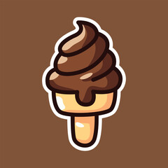 Chocolate and Vanilla Swirl Ice Cream Cone Icon with Brown Background