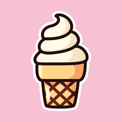 Vanilla Ice Cream Cone in Waffle Cone Icon with Pink Background