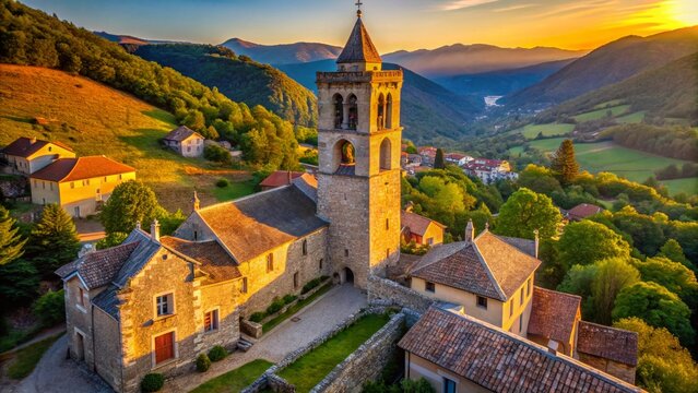 Aerial Drone View of St-Jacques de Montcalm Church & Village, Quebec, Canada