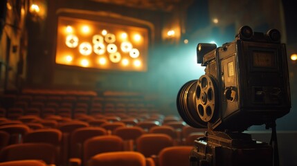 Captivating Quiet Moment in Classic Cinema with Focused Film Camera