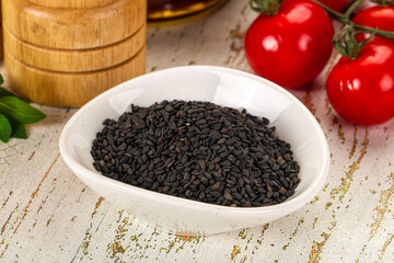 Black sesame seeds in the bowl