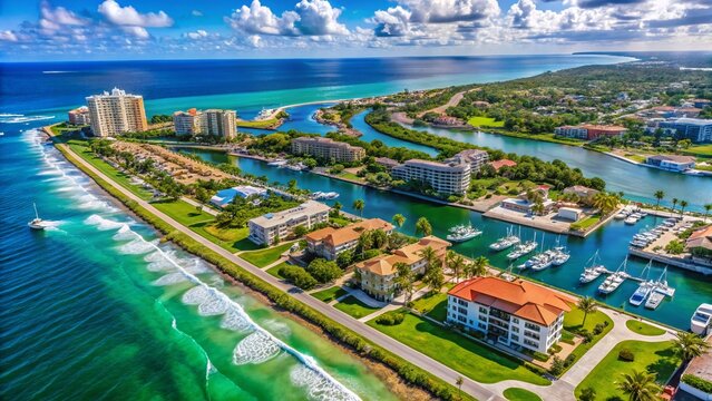 Aerial View of Boca Raton Waterfront, Luxury Homes, Ocean, Beach, Florida