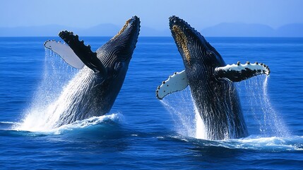 Fototapeta premium Majestic Humpback Whales Breaching in the Ocean