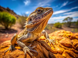 Fototapeta premium Aerial View of Frilled Dragon Lizard in Australian Outback Habitat