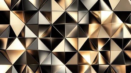 Obraz premium Abstract gold and black metallic triangular pattern background.