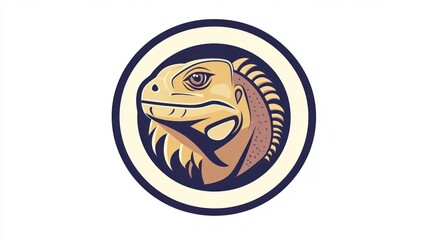 Obraz premium A stylized illustration of an iguana's head within a circular design.