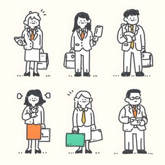 Stylish Icon Designs of Business Professionals in Minimalist Graffiti Art Style