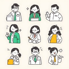 Stylized Business People Icons with Vibrant Graffiti Inspired Designs and Minimalist Aesthetic