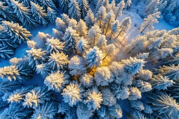 Aerial View of Snow Covered Tree Branches, Winter Wonderland, Frosty Branches, Nature Photography, High Resolution Image