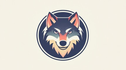 A stylized wolf head illustration within a circular design.
