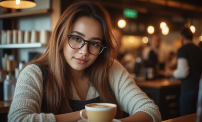Young woman enjoying coffee in café