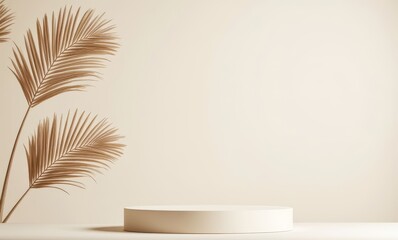 Sleek display platform with palm leaves