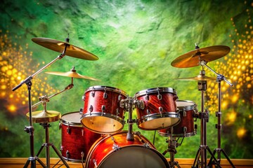 Obraz premium Aerial View Professional Rock Drum Kit Green Wall Studio Background