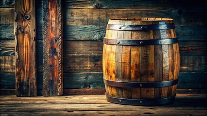 Aged Bourbon Barrel with Copy Space: Rustic Wooden Whiskey Cask