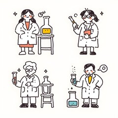 Vibrant Scientist Icons in Lab Coats Conducting Experiments and Research in the Laboratory