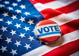American Flag Vote Button - Patriotic Election Stock Photo