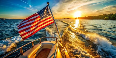 American Flag, Boat Wake, Patriotic, Summer, Freedom, USA, 4th of July,  National Holiday
