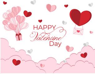 Happy Valentine Day background in Paper Cut Style with Hearts decoration and Empty Space