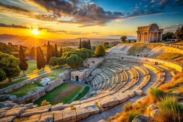 Obraz premium Ancient Greek Theatre Syracuse Sicily Italy Sunset Landscape Stock Photo