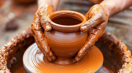 Collaborative pottery class  students shape and glaze their creations on spinning wheels