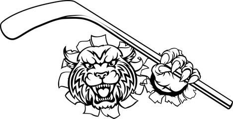 Wildcat Ice Hockey Player Animal Sports Mascot