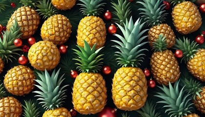 Fototapeta premium A bunch of pineapples with red balls on top