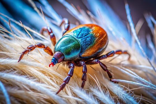 Argas Reflexus Soft Tick on Pigeon Feather, Close-up Macro Stock Photo
