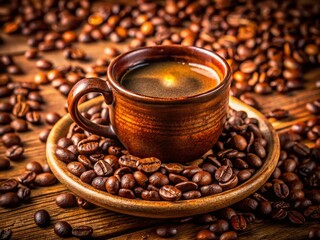 Aromatic Coffee Beans and Cup - Rich Brown Roasted Coffee