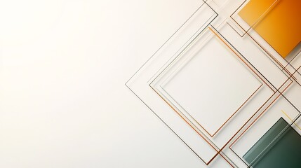 Abstract geometric design with overlapping translucent squares in shades of orange, brown, and gray against a white background. A modern and minimalist aesthetic.