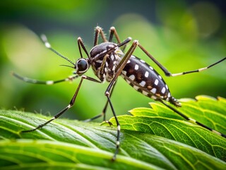 Fototapeta premium Asian Tiger Mosquito: Disease Vector - Close-up of Dangerous Invasive Species
