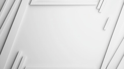 Abstract white geometric shapes create a modern, minimalist design. Clean lines and shadows add depth.