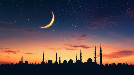 Ramadan Eid Sunset Sky Moon Crescent Hajj Kaaba Islam Desert Background Mubaruk Greeting Isra Allah Masjid Arabic Culture Element Eid Arabian Religion Islamic Muhammad Arab Muslim Greeting Miraj