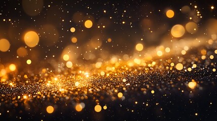 Obraz premium Shimmering and Sparkling Golden Bokeh Lights in a Magical Luminous and Radiant Background Evoking a Sense of Holiday Cheer