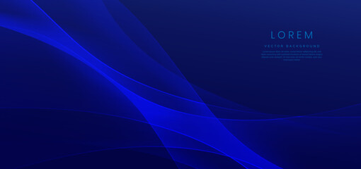 Abstract futuristic glowing blue curve lines on dark blue background.