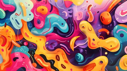 Fototapeta premium Vibrant Fluid Composition of Colorful Organic Shapes and Swirling Patterns Evoking Surreal Cosmic and Dreamlike Visuals