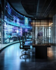 A futuristic and innovative approach to digital technology in office environments featuring advanced designs