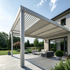 render of a bioclimatic pergola with louvers