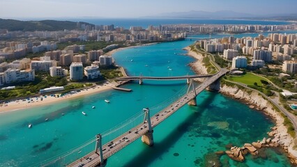 
Scenic View Of The Picturesque Coastal Cityscape With Picturesque Bridge And Turquoise Waters
