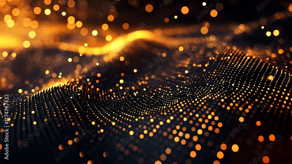 Poster mesmerizing glowing particles forming dynamic waves and patterns in a captivating digital space with