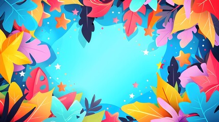 Fototapeta premium Autumn Leaves Swirling in a Magical Ethereal Background with Twinkling Stars and Vibrant Colors