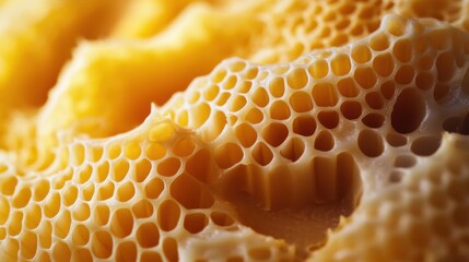 Smooth and golden beeswax revealing intricate textures and organic forms, showcasing nature's...