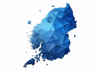 Blue Polygonal South Korea Map on White Background - Stock Photo
